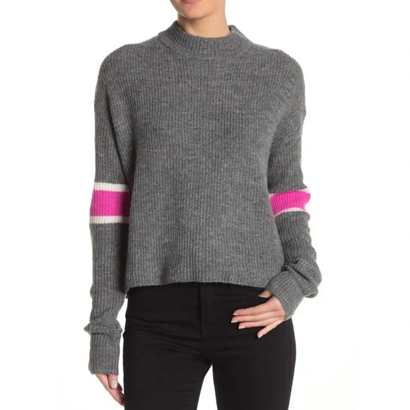 John Jenn Sweaters John Jenn Varsity Stripe Mock Neck